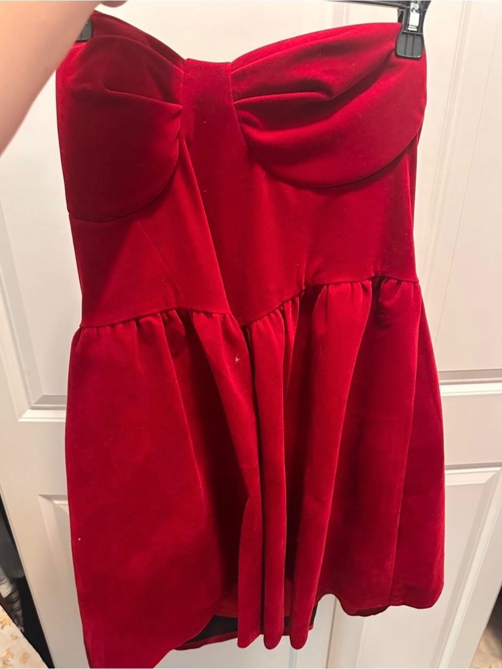 Fashion Nova Red Strapless Velvet Fit & Flare Dress